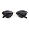 Womens Rhinestone Jewel Trim Cat Eye Luxury Rimless Bling Sunglasses
