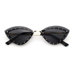 Womens Rhinestone Jewel Trim Cat Eye Luxury Rimless Bling Sunglasses