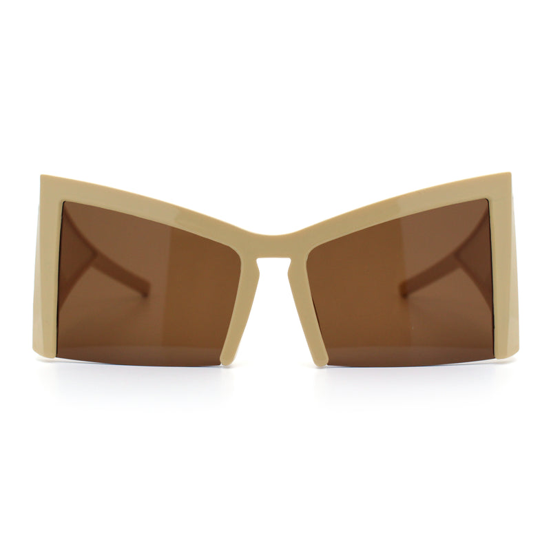 Womens Oversized Crop Bottom Square Thick Temple Cat Eye Plastic Sunglasses