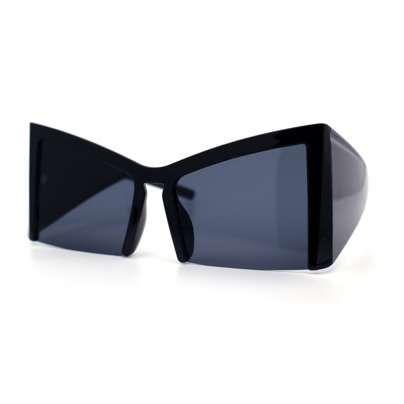 Womens Oversized Crop Bottom Square Thick Temple Cat Eye Plastic Sunglasses