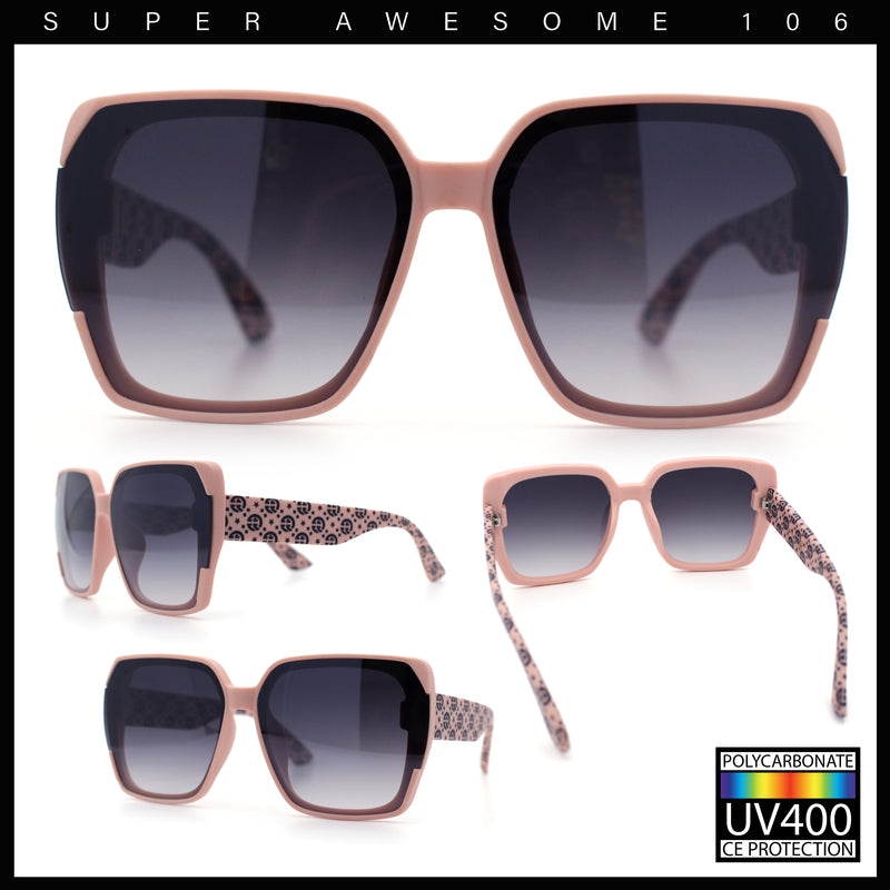 Womens Retro Trendy Large Rectangular Butterfly 90s Fashion Plastic Sunglasses