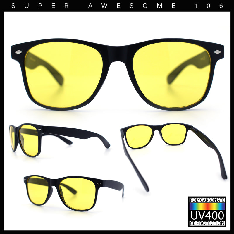 Mens Night Driving HD Yellow Lens Classic Plastic Horn Rim Sunglasses
