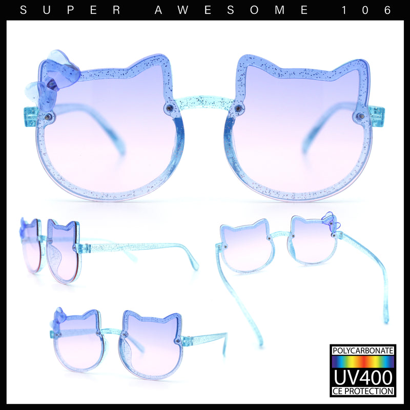 Girls Size Rimless Kitty Cat Shape Plastic Rimless Sunglasses