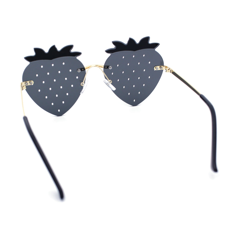 Womens Funky Strawberry Heart Shape Rimless Lolita Metal Frame Sunglasses