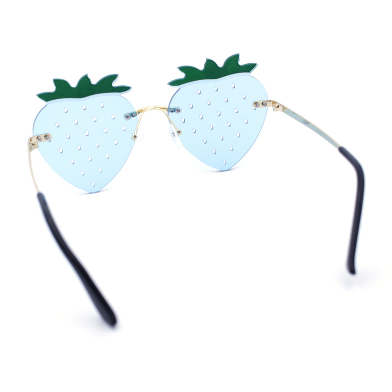 Womens Funky Strawberry Heart Shape Rimless Lolita Metal Frame Sunglasses