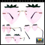 Womens Funky Strawberry Heart Shape Rimless Lolita Metal Frame Sunglasses