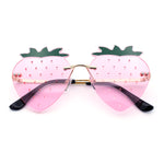 Womens Funky Strawberry Heart Shape Rimless Lolita Metal Frame Sunglasses