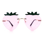 Womens Funky Strawberry Heart Shape Rimless Lolita Metal Frame Sunglasses