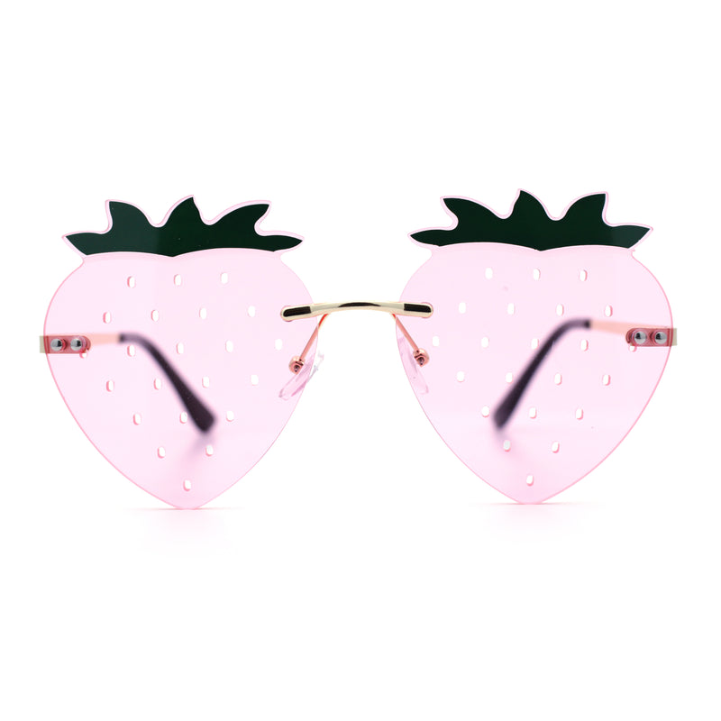 Womens Funky Strawberry Heart Shape Rimless Lolita Metal Frame Sunglasses