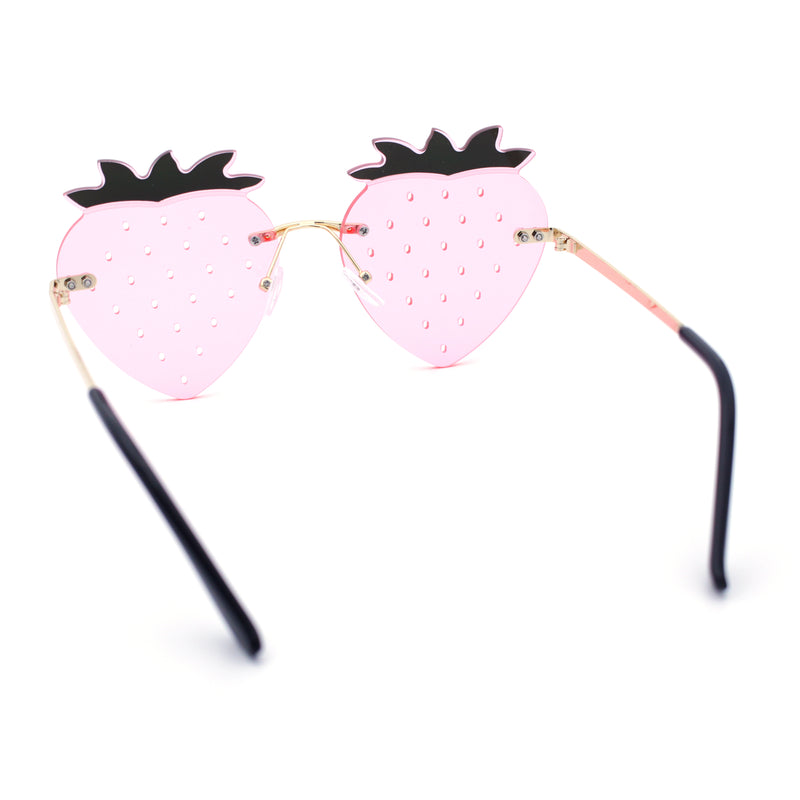 Womens Funky Strawberry Heart Shape Rimless Lolita Metal Frame Sunglasses