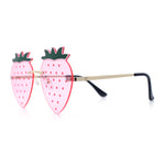 Womens Funky Strawberry Heart Shape Rimless Lolita Metal Frame Sunglasses