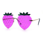 Womens Funky Strawberry Heart Shape Rimless Lolita Metal Frame Sunglasses