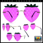 Womens Funky Strawberry Heart Shape Rimless Lolita Metal Frame Sunglasses