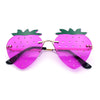 Womens Funky Strawberry Heart Shape Rimless Lolita Metal Frame Sunglasses