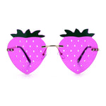 Womens Funky Strawberry Heart Shape Rimless Lolita Metal Frame Sunglasses