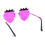 Womens Funky Strawberry Heart Shape Rimless Lolita Metal Frame Sunglasses