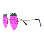 Womens Funky Strawberry Heart Shape Rimless Lolita Metal Frame Sunglasses