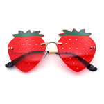 Womens Funky Strawberry Heart Shape Rimless Lolita Metal Frame Sunglasses