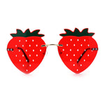 Womens Funky Strawberry Heart Shape Rimless Lolita Metal Frame Sunglasses