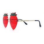 Womens Funky Strawberry Heart Shape Rimless Lolita Metal Frame Sunglasses