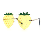 Womens Funky Strawberry Heart Shape Rimless Lolita Metal Frame Sunglasses