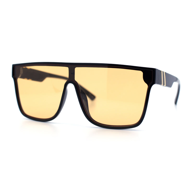 Mens Flat Top Shield Rectangle Oversized Hipster Horn Rim Plastic Sunglasses