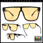 Mens Flat Top Shield Rectangle Oversized Hipster Horn Rim Plastic Sunglasses