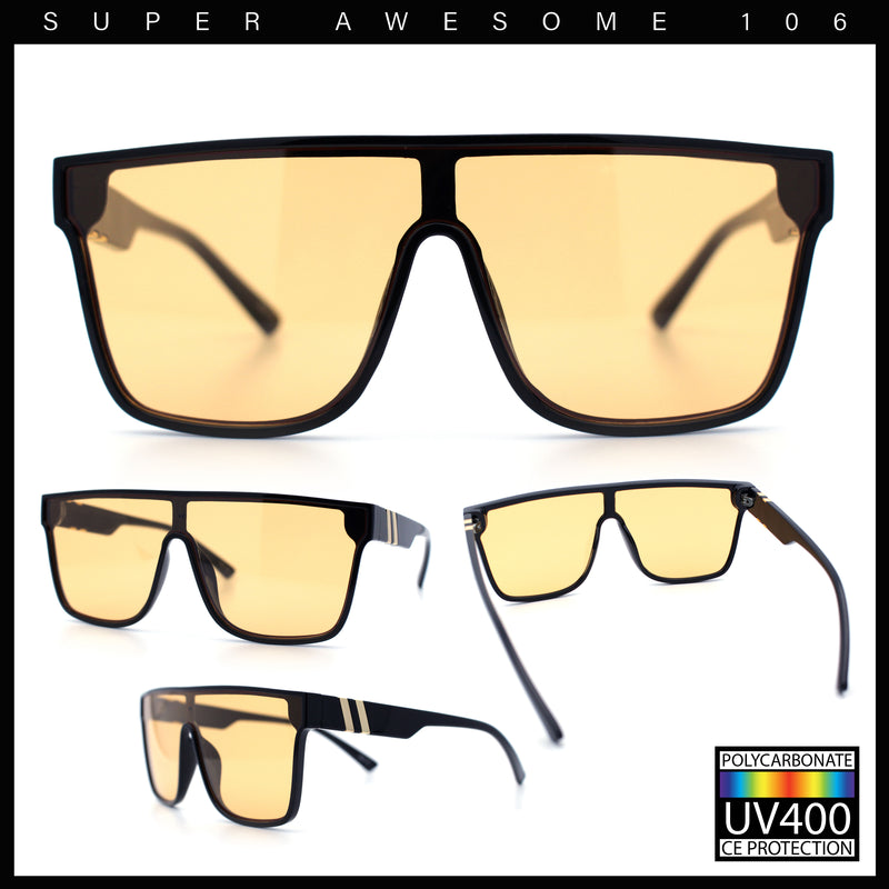 Mens Flat Top Shield Rectangle Oversized Hipster Horn Rim Plastic Sunglasses