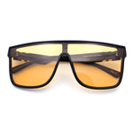 Mens Flat Top Shield Rectangle Oversized Hipster Horn Rim Plastic Sunglasses