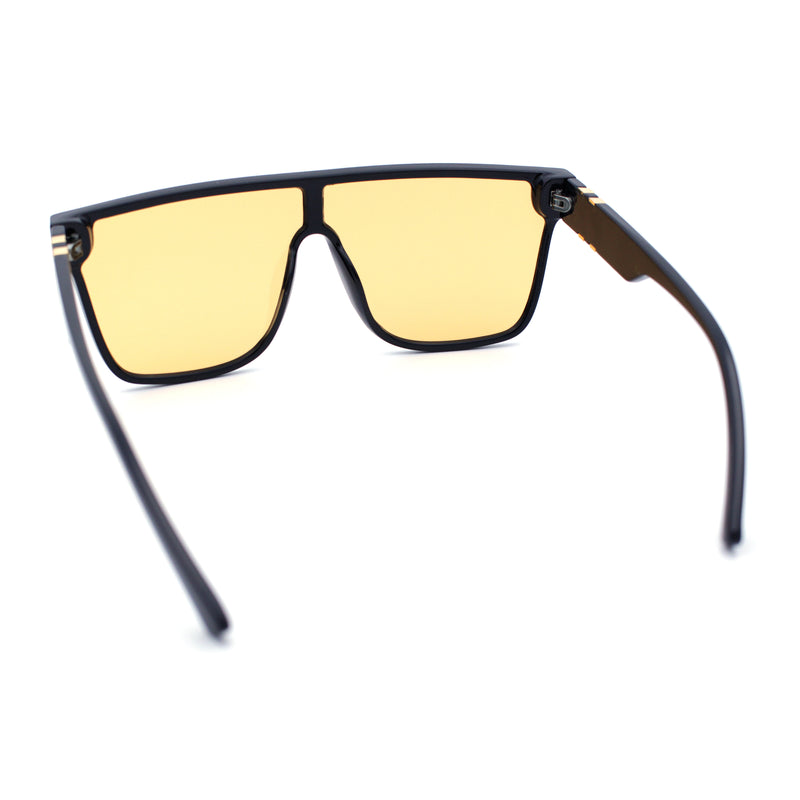 Mens Flat Top Shield Rectangle Oversized Hipster Horn Rim Plastic Sunglasses