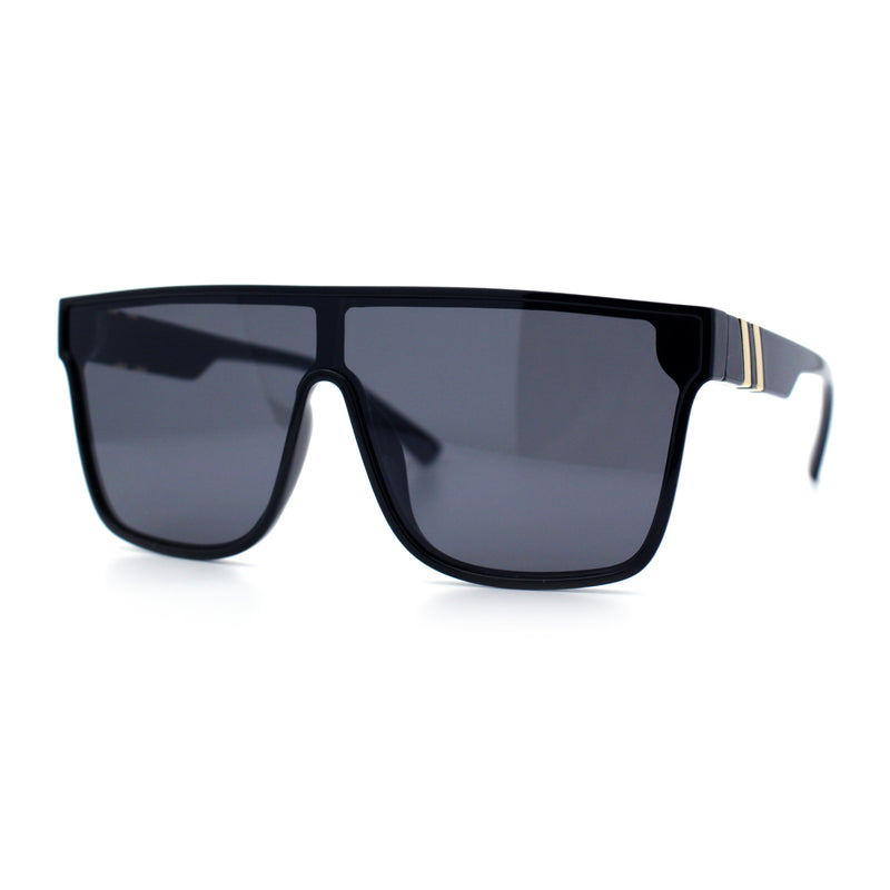 Mens Flat Top Shield Rectangle Oversized Hipster Horn Rim Plastic Sunglasses