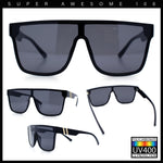 Mens Flat Top Shield Rectangle Oversized Hipster Horn Rim Plastic Sunglasses