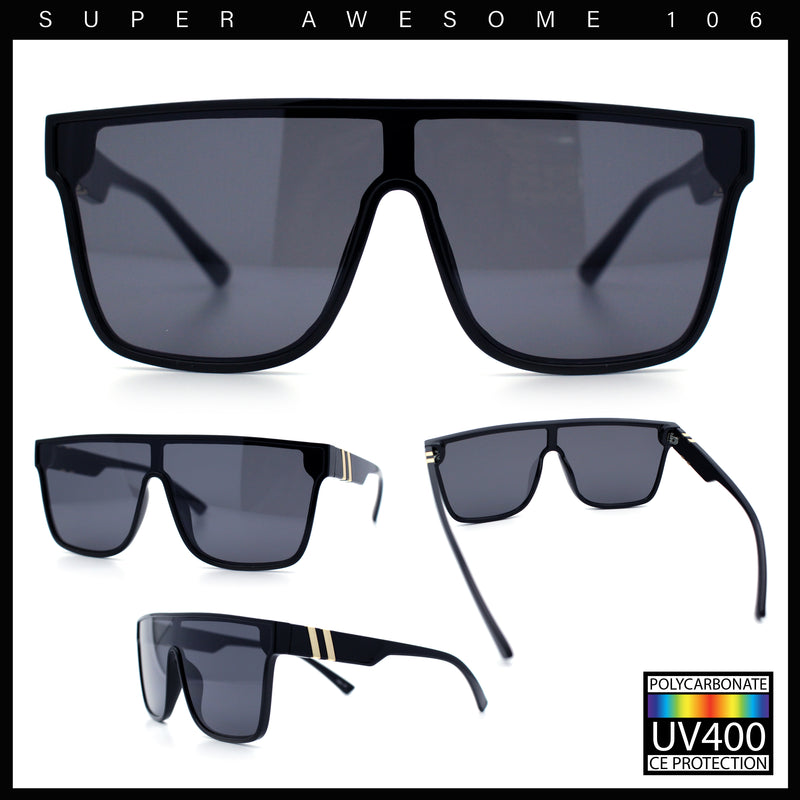Mens Flat Top Shield Rectangle Oversized Hipster Horn Rim Plastic Sunglasses