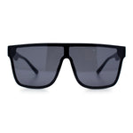 Mens Flat Top Shield Rectangle Oversized Hipster Horn Rim Plastic Sunglasses