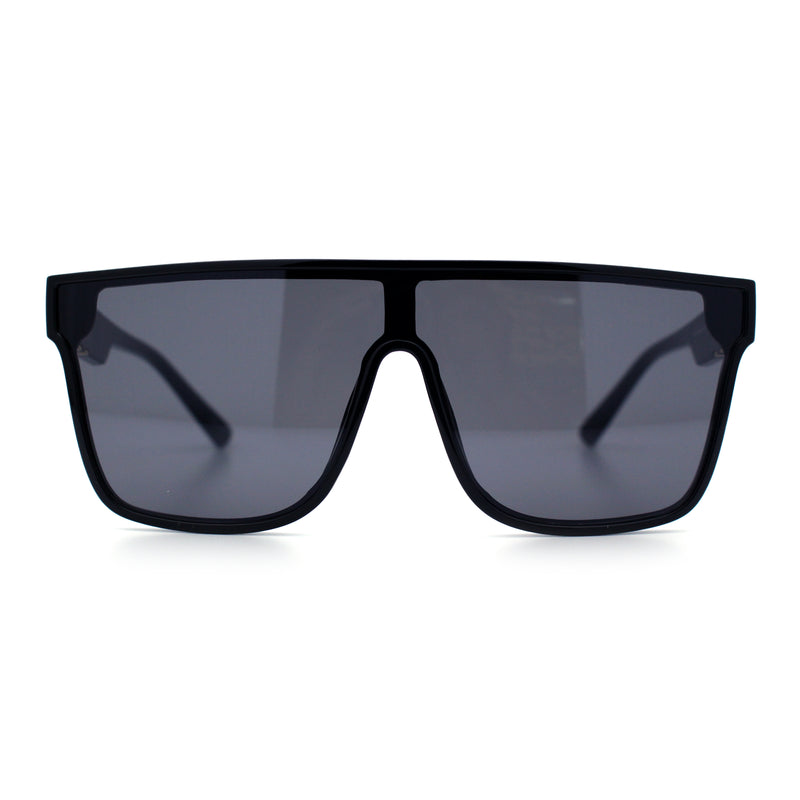 Mens Flat Top Shield Rectangle Oversized Hipster Horn Rim Plastic Sunglasses