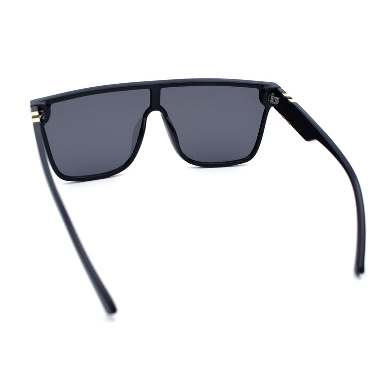 Mens Flat Top Shield Rectangle Oversized Hipster Horn Rim Plastic Sunglasses