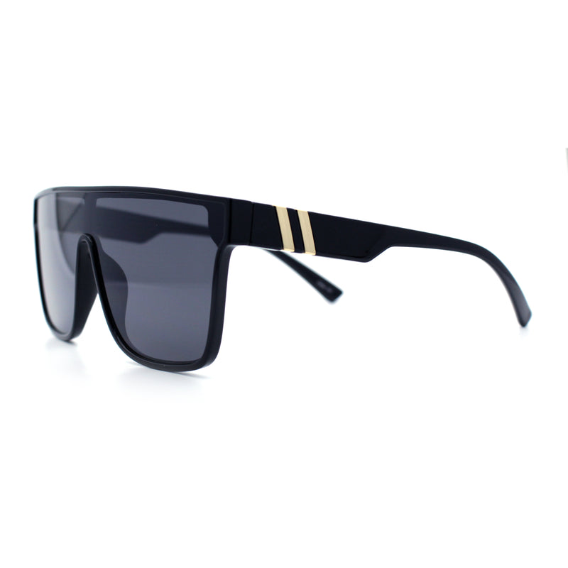 Mens Flat Top Shield Rectangle Oversized Hipster Horn Rim Plastic Sunglasses