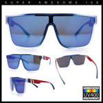 Mens Flat Top Shield Rectangle Oversized Hipster Horn Rim Plastic Sunglasses