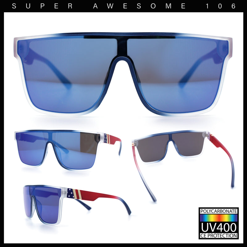 Mens Flat Top Shield Rectangle Oversized Hipster Horn Rim Plastic Sunglasses