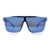 Mens Flat Top Shield Rectangle Oversized Hipster Horn Rim Plastic Sunglasses