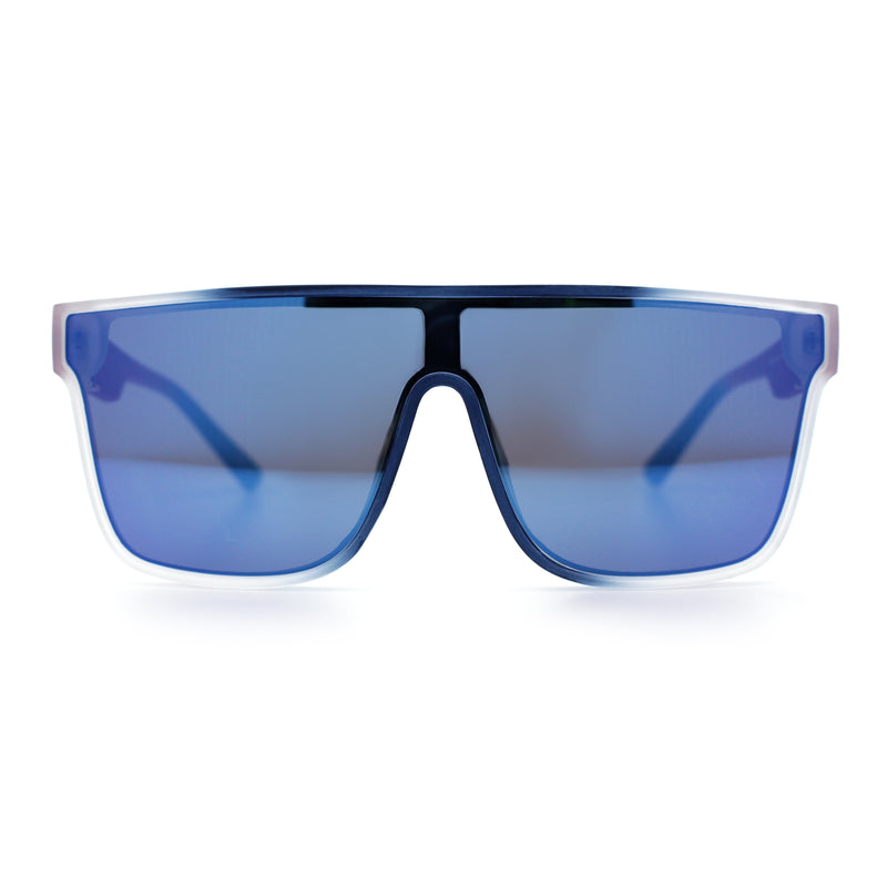 Mens Flat Top Shield Rectangle Oversized Hipster Horn Rim Plastic Sunglasses