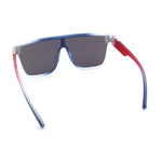 Mens Flat Top Shield Rectangle Oversized Hipster Horn Rim Plastic Sunglasses