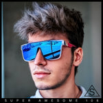Mens Flat Top Shield Rectangle Oversized Hipster Horn Rim Plastic Sunglasses