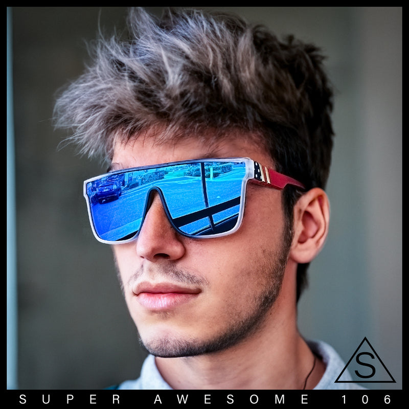 Mens Flat Top Shield Rectangle Oversized Hipster Horn Rim Plastic Sunglasses