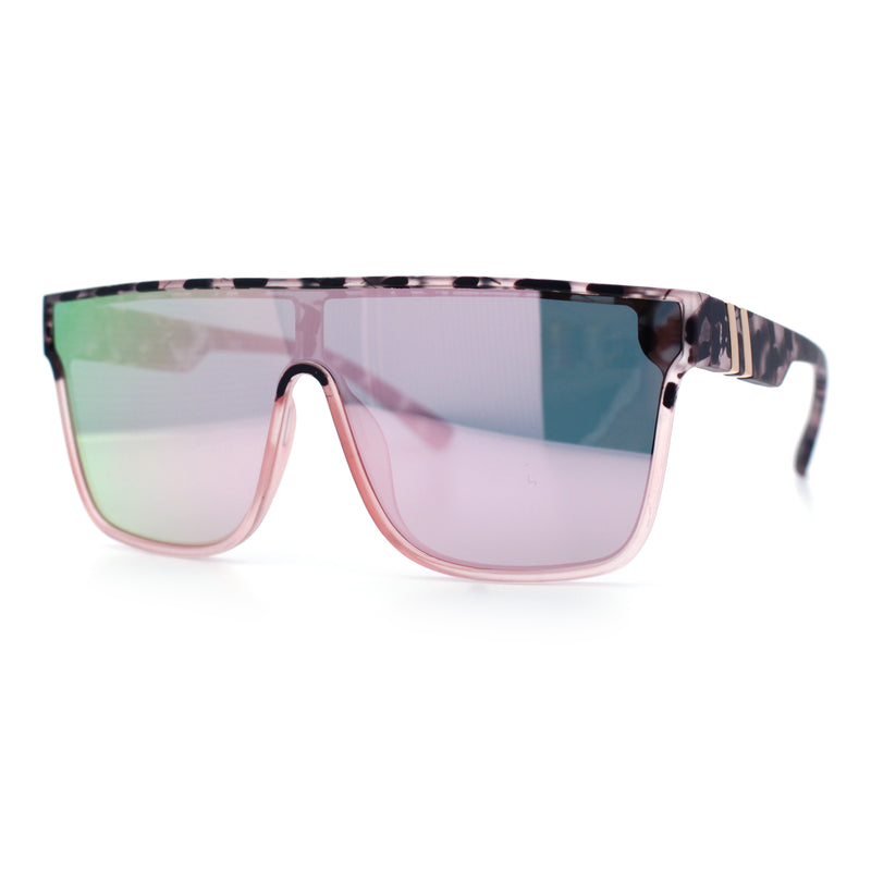 Mens Flat Top Shield Rectangle Oversized Hipster Horn Rim Plastic Sunglasses
