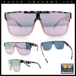 Mens Flat Top Shield Rectangle Oversized Hipster Horn Rim Plastic Sunglasses