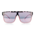 Mens Flat Top Shield Rectangle Oversized Hipster Horn Rim Plastic Sunglasses