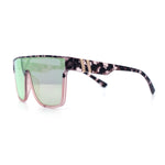 Mens Flat Top Shield Rectangle Oversized Hipster Horn Rim Plastic Sunglasses