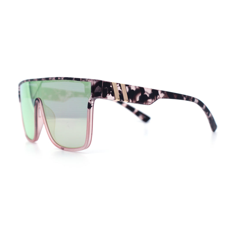 Mens Flat Top Shield Rectangle Oversized Hipster Horn Rim Plastic Sunglasses