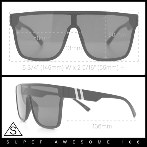 Mens Flat Top Shield Rectangle Oversized Hipster Horn Rim Plastic Sunglasses